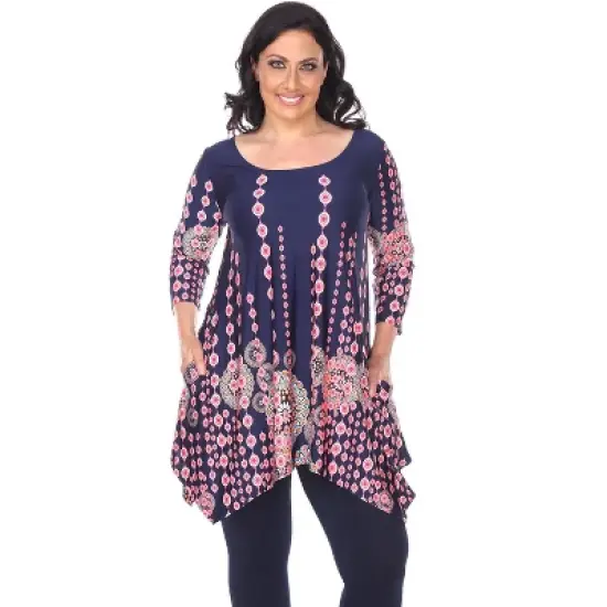 Women's Plus Size 3/4 Sleeve Printed Rella Tunic Top with Pockets - White Mark image {6}