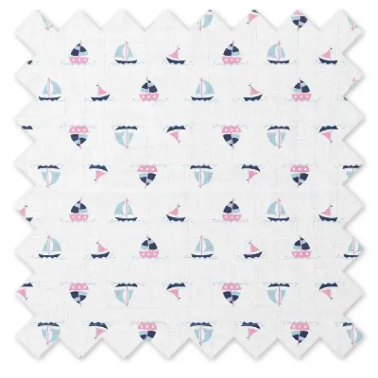 Bacati - Little Sailor Pink Blue Girls Boats/Whales Muslin 4 pc set of Bibs & Burp Cloths Set image {3}