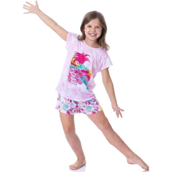 Dreamworks Trolls Girls' Poppy Happy Sleep Pajama Set Shorts Crewneck Multicolored image {1}