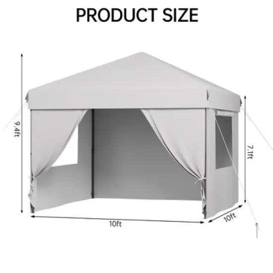 CuisinSmart 10x10 Pop Up Canopy Tent with 4 Removable Sidewalls, Outdoor Portable Canopy for Parties, Backyard, Beach, White image {7}