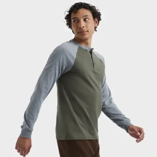 Hanes Beefy-T Men's Long Sleeve Colorblock Henley image {2}