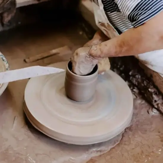 Martinez Pottery Syrup Pitcher or Creamer - Handmade Heritage Blue Stripe Stoneware image {3}