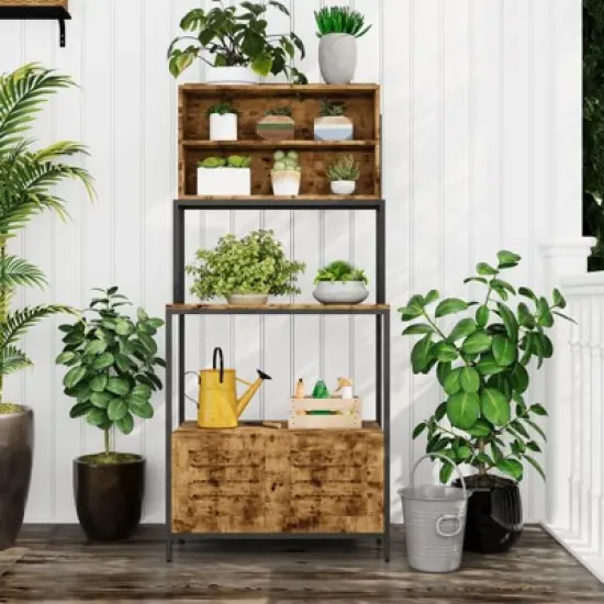 5-Tier Bakers Rack with Power Outlet, 67.7'' Microwave Stand with Storage Cabinet & Open Shelves image {5}