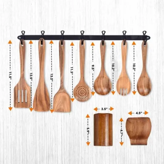 Cheer Collection 9 Piece Deluxe Wooden Utensils Set with Holder and Spoon Rest image {2}