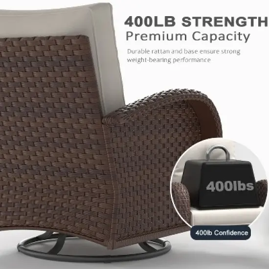 LayinSun Outdoor Patio Furniture Set, Brown Rattan Wicker Sectional Swivel Rocker Chairs Sets image {5}