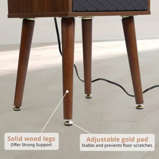 Mid-Century Nightstand with Drawers, Side Table with Charging Station image {4}