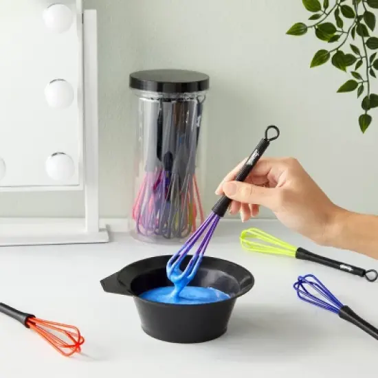 Glamlily 18 Pack Mini Silicone Whisks for Hair Dye Mixing with Clear Storage Container, 6 Assorted Colors image {1}