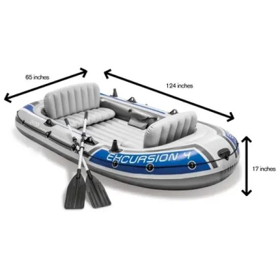 Intex Excursion 4 Inflatable Raft Set w/ 2 Transom Mount 8 Speed Trolling Motors image {2}