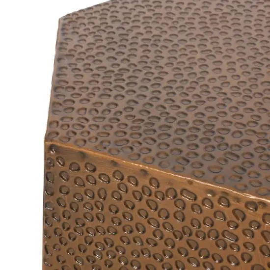 Pamsha Modern Hammered Iron Geometric Brushed Antique Side Table Bronze - Christopher Knight Home image {5}