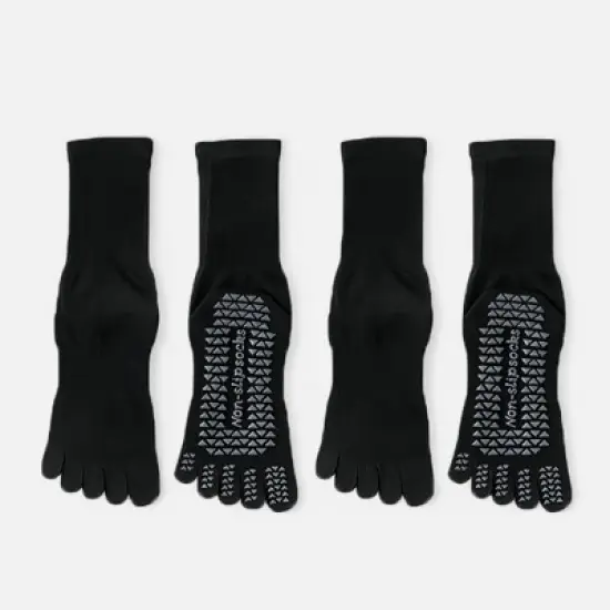 Anna-Kaci Women's 2-Pack Grip Toe Socks with Non-Slip Soles and Ribbed Knit in Neutral Tones for Yoga and Studio Classes image {4}
