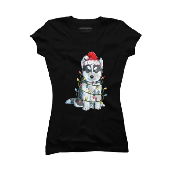 Junior's Design By Humans Siberian Husky Santa Christmas Tree Lights Xmas Gifts Boys T-Shi By NekoShop T-Shirt image {3}