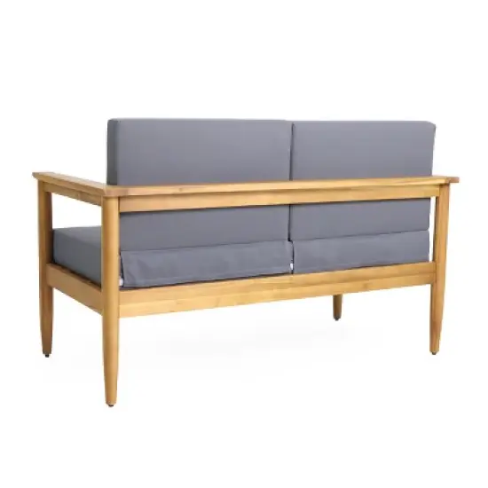 Christopher Knight Home Magnolia Outdoor 52.75" Acacia Wood Loveseat with Cushions, Teak/Dark Gray image {5}