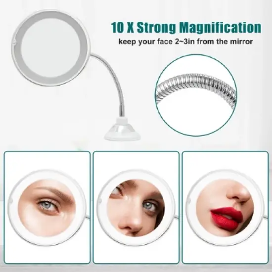 Unique Bargains 10X Magnifying Mirror Flexible Gooseneck Tube Makeup Mirror with Suction Cup White image {2}