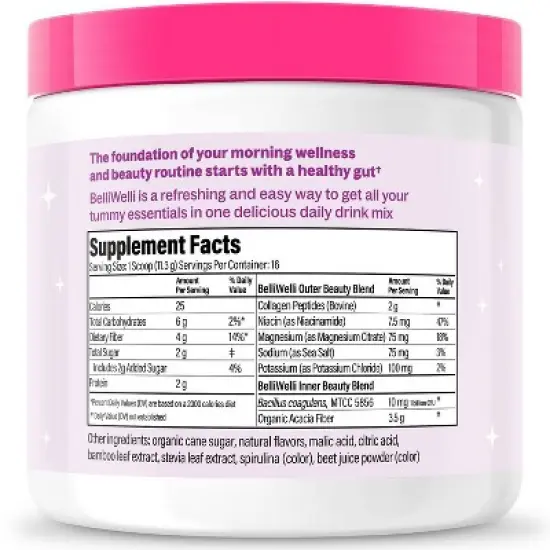 BelliWelli Daily Fiber Supplement + Probiotics, Electrolytes, Collagen, Powder - Wild Berry - 16 servings image {1}
