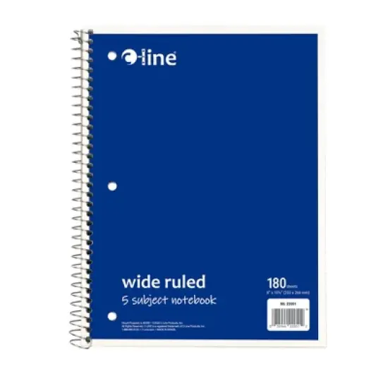 C-Line&reg; 5-Subject Notebook, Wide Ruled, 180 Sheets, Assorted Colors, Pack of 3 image {4}