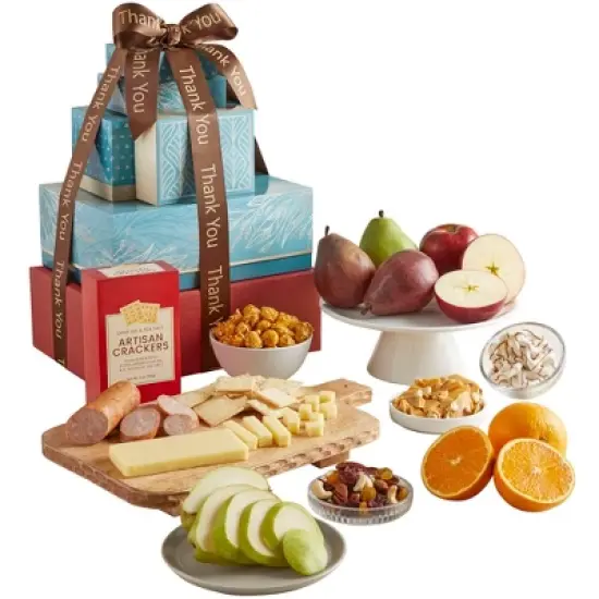 GreatFoods Thank You Treats & Fresh Fruits Tower Fruit Git Basket to say Thank You for Corporate Gifting, Snack Gift Basket, Gourmet Food Gifts image {4}