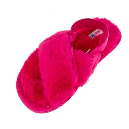 Limited Too Girl's Fuzzy Criss Cross House Slippers for Kids with Elastic Band image {4}