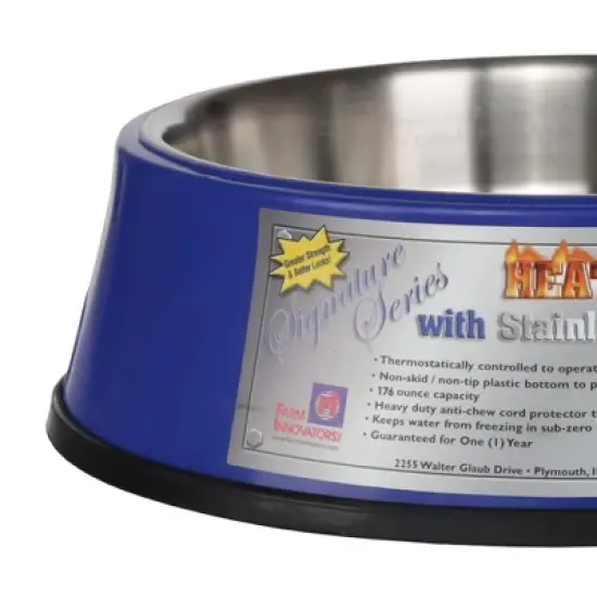 Farm Innovators Signature Series 60 Watt 5.5 Quart Electric Heated Pet Water Bowl with Stainless Steel Insert and Thermostatic Control, Blue image {4}