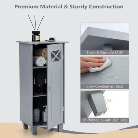 Tangkula Bathroom Cabinet Free Standing Storage Side Table Organizer Adjustable Grey image {6}