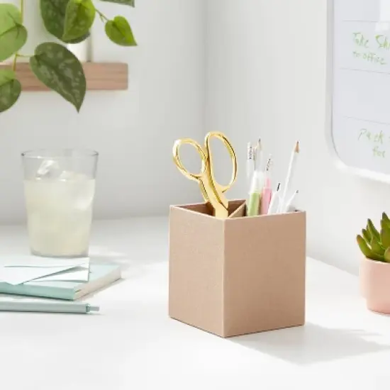 Canvas Pencil Cup Light Brown- Brightroom&trade;: Desk Organizer, Office Supplies, Polyester Canvas, 4.25" Height, image {1}