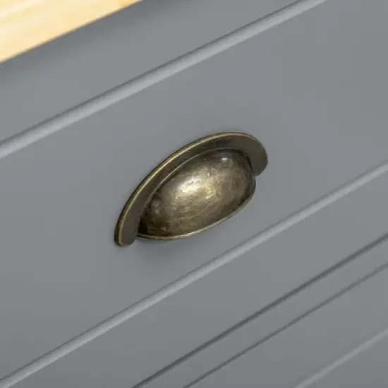 HOMCOM Buffet Cabinet with 3 Storage Drawers and Adjustable Shelves, 2 Door Sideboard with Rubber Wood Top, Coffee Bar for Living Room, Gray image {4}