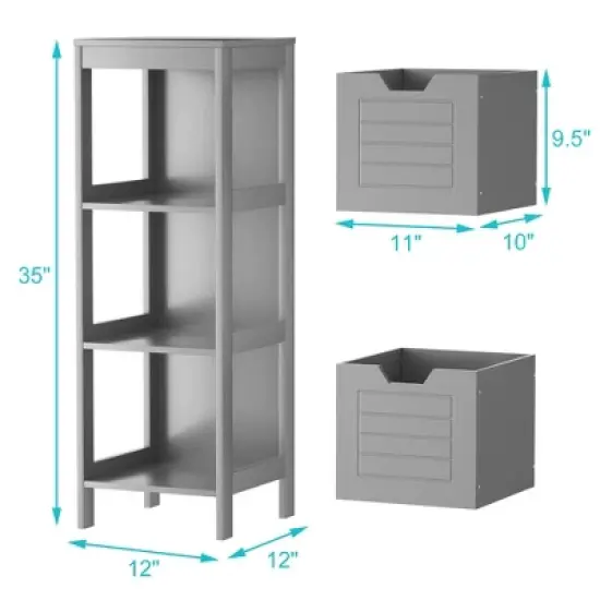 Costway Bathroom Wooden Floor Cabinet Multifunction Storage Rack Stand Organizer Gray\Black image {7}