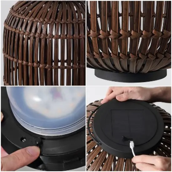 JONATHAN Y Nara Modern Global Faux Rattan Integrated Indoor/Outdoor LED Solar Powered Lantern image {5}