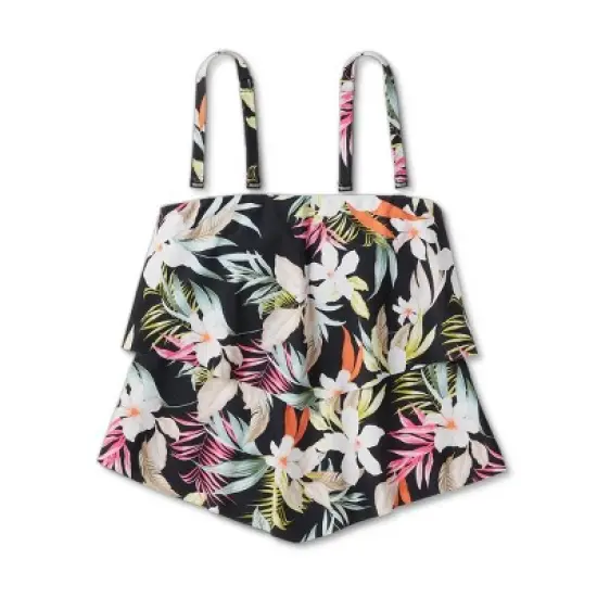 Women's Tropical Print Tiered Bandeau Tankini Top - Kona Sol&trade; Black image {4}