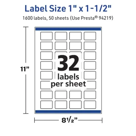 Avery TrueBlock Matte White Paper Labels,  1" x 1-1/2" Rectangle image {4}