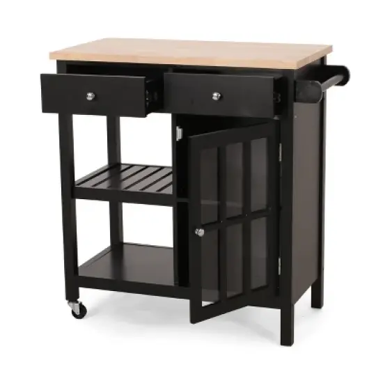 Byway Contemporary Kitchen Cart with Wheels Black/Natural - Christopher Knight Home image {3}