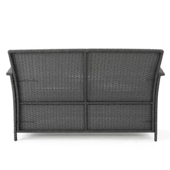 GDFStudio Franklin 51" Outdoor Wicker Loveseat with Steel Frame and Cushion image {5}