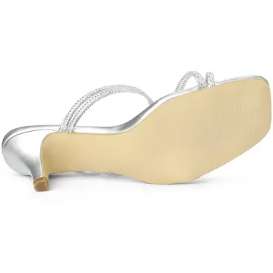 Allegra K Women's Rhinestone Strappy Kitten Heel Slide Heels Sandals image {4}