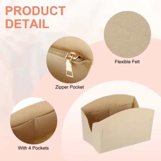 Unique Bargains Felt Multiple Compartments Zipper Purse Makeup Bag and Organizer 8" x 4" x 5.5" image {2}