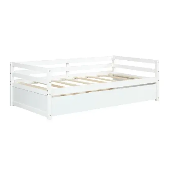 Costway Twin Size Trundle Daybed Wooden Slat Support Mattress Platform for Kids EspressoWhite image {10}