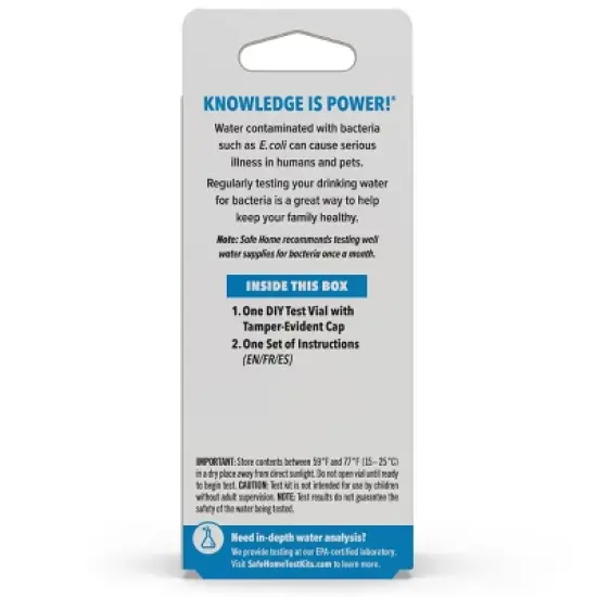 Safe Home Bacteria in Drinking Water DIY Test Kit: EPA Standards, Household Water Tests, No Warranty image {1}