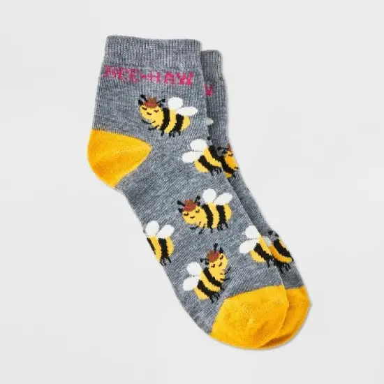 Women's "Bee-Haw" Ankle Socks - Charcoal Gray 4-10: Cute Knit Pattern, Lightweight, Banded Cuff, Machine Washable image {2}