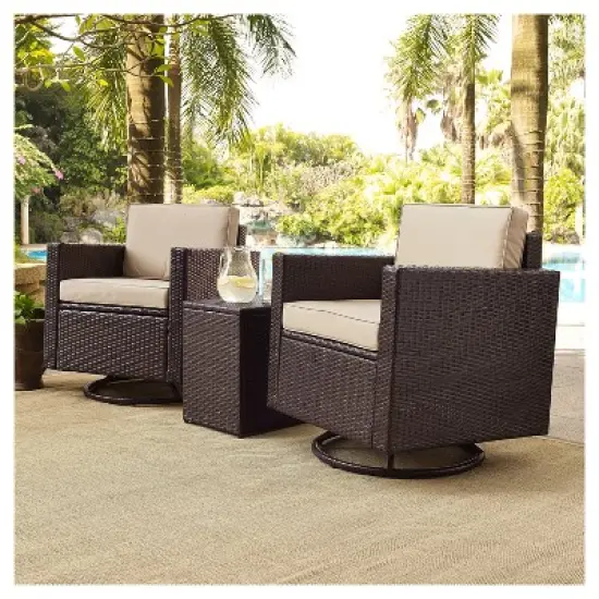 Palm Harbor 3pc All-Weather Wicker Patio Conversation Set Cushions w/Swivel Chairs - Crosley image {5}