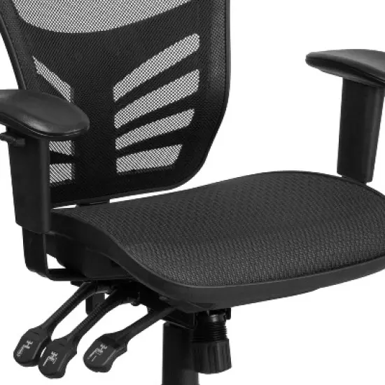 Flash Furniture Mid-Back Transparent Black Mesh Multifunction Executive Swivel Ergonomic Office Chair with Adjustable Arms image {5}