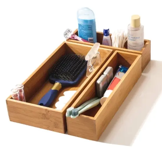 Seville Classics 10-Piece Natural Bamboo Storage Organizer Box Set image {2}