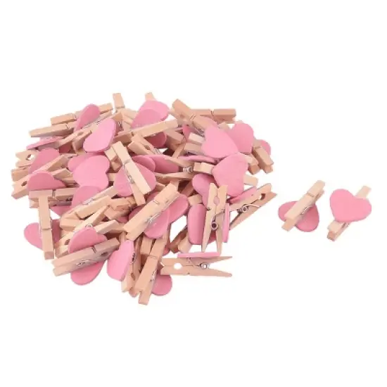 Unique Bargains Heart-shaped Mini Wooden Art Supplies Card Photo Clip 1.2"x0.7"x0.4" 50 Pcs image {4}