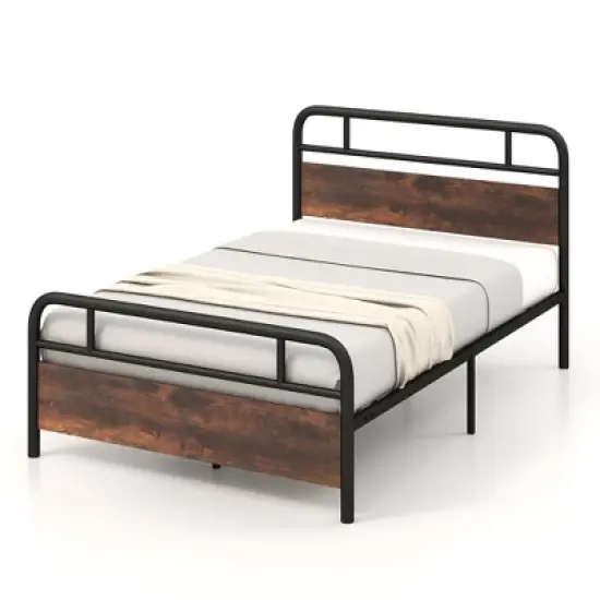 Costway Metal Platform Bed Frame Industrial Headboard Mattress Foundation image {10}