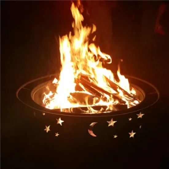 Yaheetech 30" Outdoor Fire Pit Set Heating Warm Equipment Including Poker Mesh Cover with Stars Moons Pattern Black image {7}