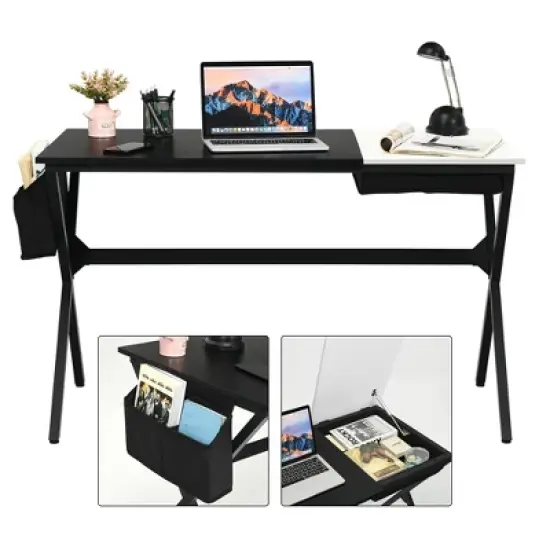 Costway Computer Desk Writing Study Laptop Table w/ Drawer & Storage Bag Walnut\Black image {8}
