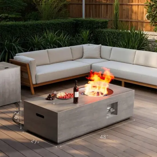 Evita 50,000 BTU Outdoor Fire Pit Table with Glass Stone and Rain Cover-48 *20.9*12.4 Inch image {1}