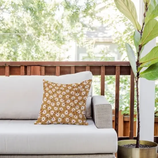 Deny Designs Avenie Boho Daisies Square Outdoor Throw Pillow Brown/Gold image {1}