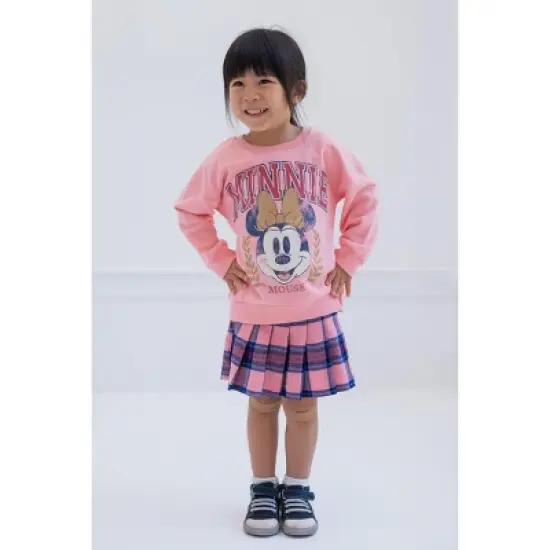 Disney Minnie Mouse Lilo & Stitch Girls Fleece Sweatshirt and Plaid Skirt Little Kid to Big Kid image {1}