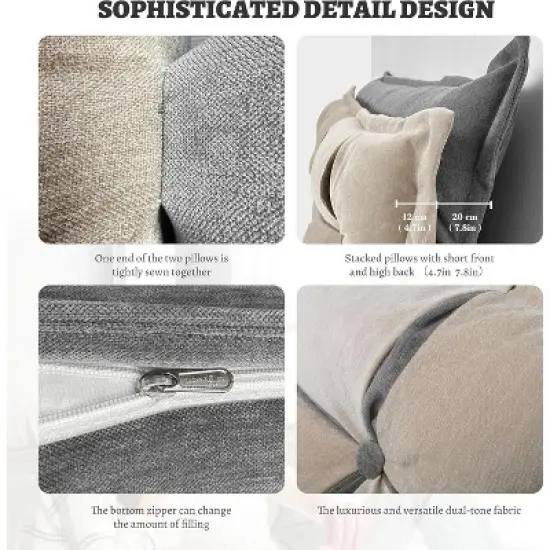 Headboard Backrest Set of 2 Pack Chenille Throw Pillows for Daybed Couch Support Reading Pillows, Gray &Beige image {4}