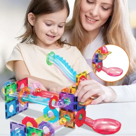PICASSO-TILES Marble Run  Add-On Accessories for Race Track Expansion Magnetic Tiles, Building Blocks STEM Toy for Kids image {1}