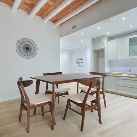 Zenvida Mid Century 5 Piece Dining Set Wood Table Fabric Chairs Seats Four image {2}