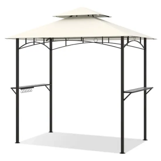 Costway 8' x 5' Grill Gazebo with 2 Shelves 7 Hooks Metal Frame Soft Top Beige/Brown/Gray/Wine image {9}